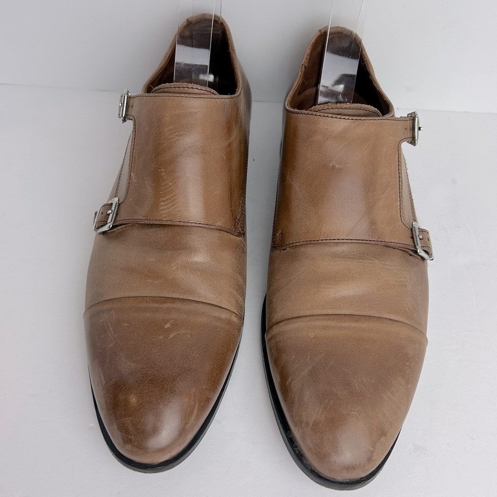 Cuoio Leather Monks Shoes Men's Size 10.5 W Tan Brown Double Strap Distressed